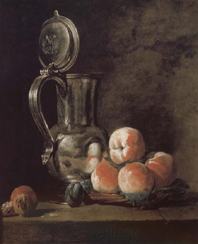 Jean Baptiste Simeon Chardin Metal pot with basket of peaches and plums